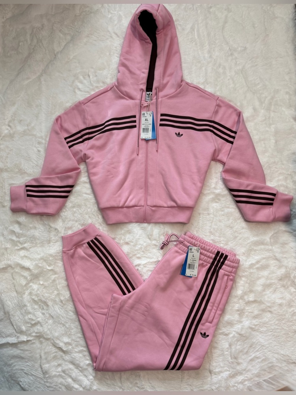 NWT Adidas Originals 70s Short Full Zip Fleece Hoodie & Joggers, True Pink - Picture 8 of 8